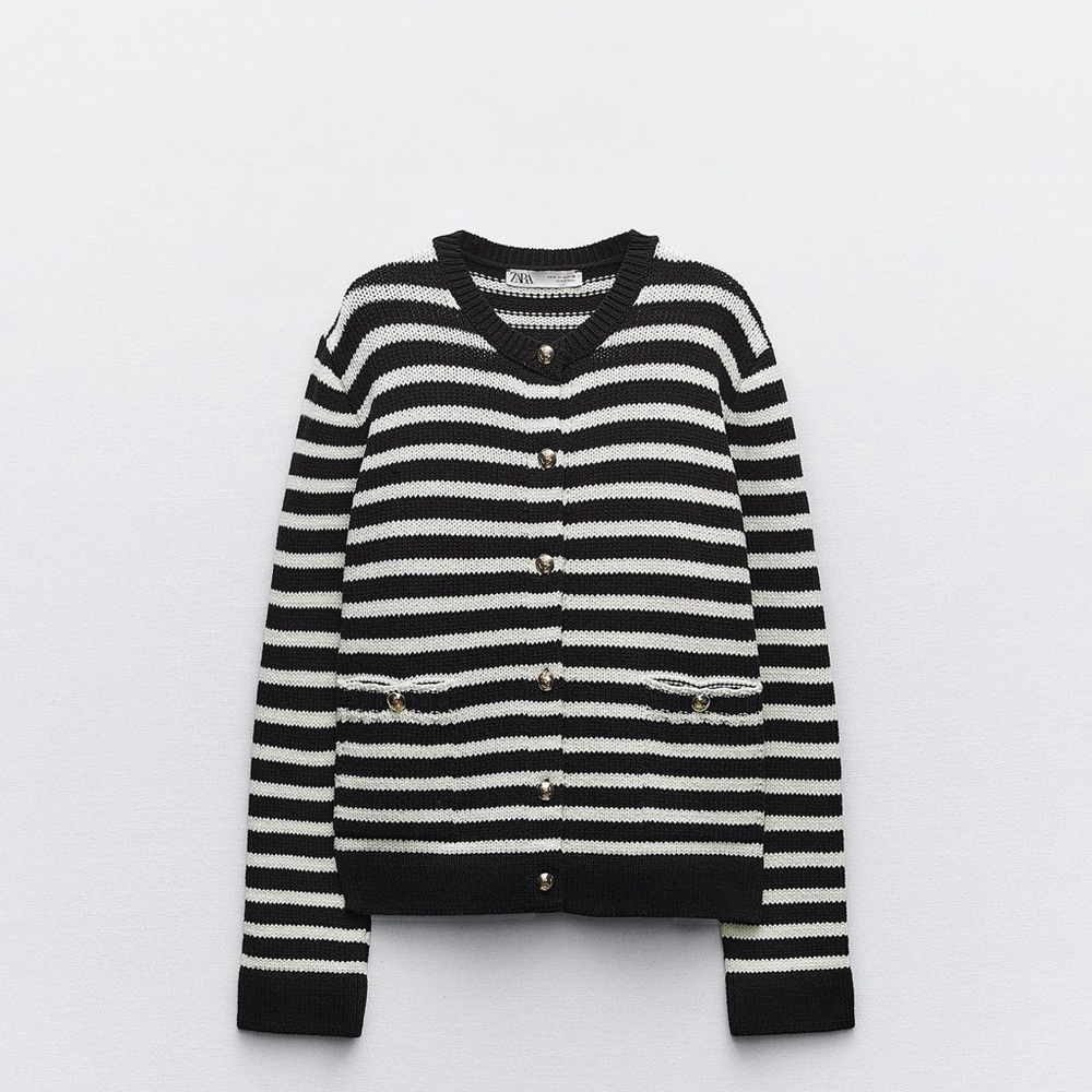 Zara Striped Knit Cardigan with Golden Buttons